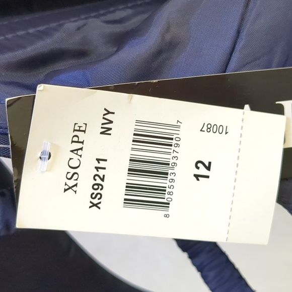 Xscape Navy Off-Shoulder Prom Dress - Picture 10 of 14